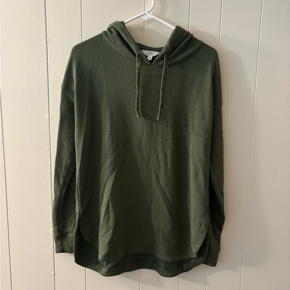 Time and Tru Green Knit Hoodie Womens Small hooded top long sleeve fall